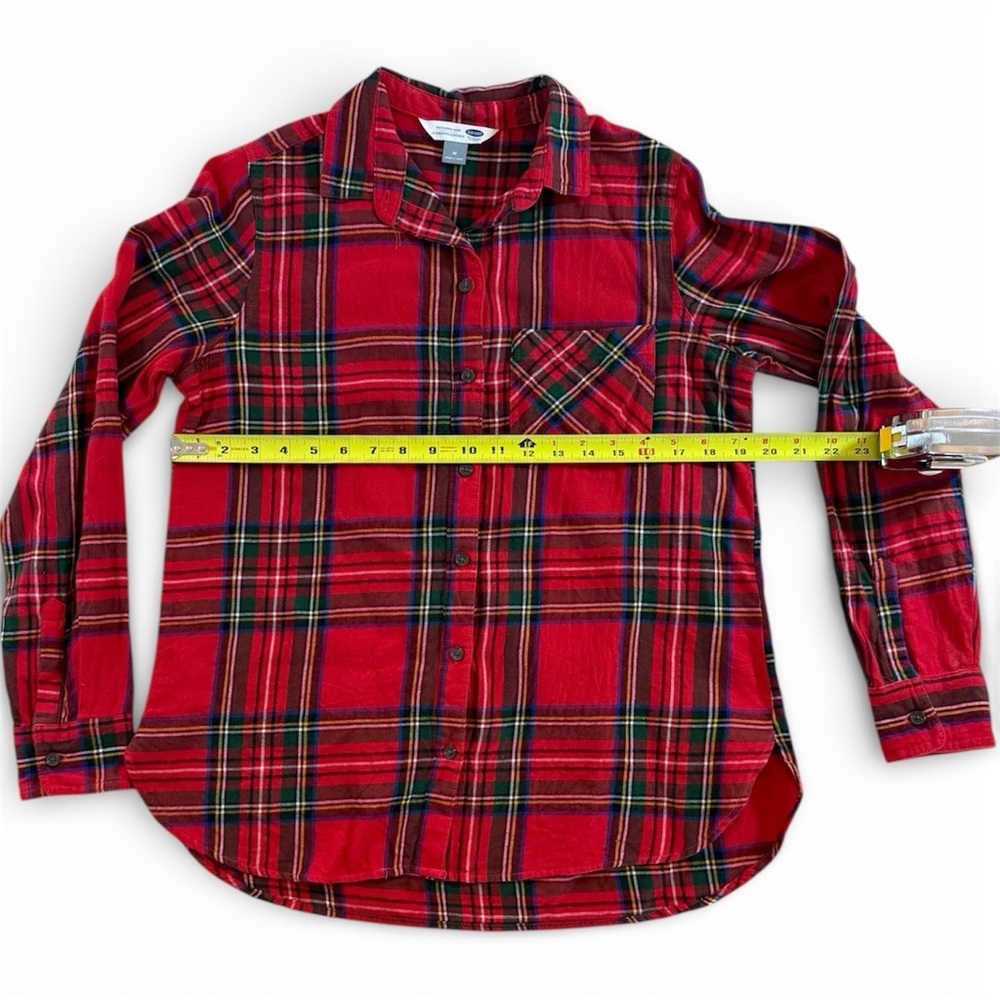Old Navy Classic Plaid Flannel Button Down Shirt Red Green Womens Sz Medium - Picture 4 of 5